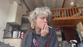 casual goth in hoodie smoking fetish smoking a cigarette gothic tattoos piercings glitterqueen1999