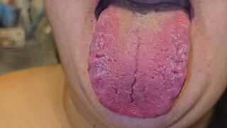 Mouth open tongue out moaning say "ahhhhhh"