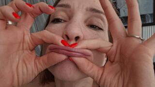 Lips playing, smelling and stretching St