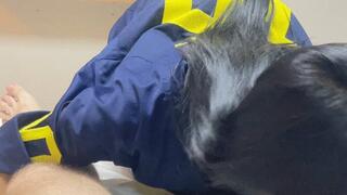 Vertical (phone view) POV blowjob and footjob with COF with Filipina Zevia