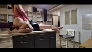 Miss Anna and Faith - JOI and Farting on the table - side view