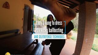Lady D kung fu dress POV kicks, ballbusting and selfdefense techniques