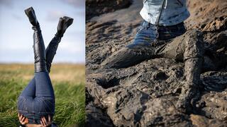 Mud and pee adventure in vintage Levi's jeans and OTK platform boots - then peeing my muddy jeans
