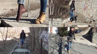 Adriana on crutches