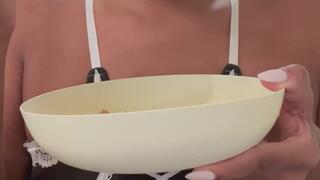 Yummy cereal and milk that I eat & auto puke out in a bowl