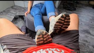 cock trampling with cute Nike butane and happy end over her shoes