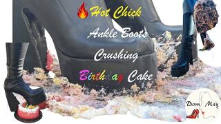 Dom May with Ankle Boots Crushing Birthday Cake for Her Slave