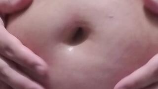 Using body lotion oil to my belly and at the end i reveal my face with no mask