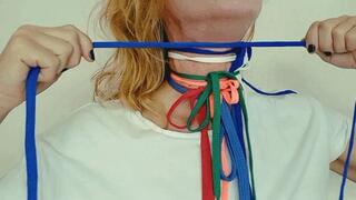 Colored shoelaces around my neck