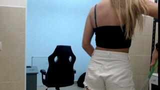 Late Night Office Cleaner Girl Finds Stashed Vibrator