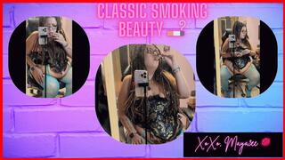 Classic Smoking BBW Goddess in Blue Corset Fishnet and Satin Pumps chain-smoking - cigarette holder | 4K