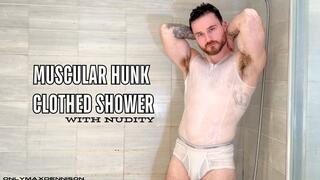 MUSCULAR HUNK CLOTHED SHOWER WITH NUDITY