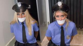 Rachel-Lei & Emma in: StakeOut TakeOut!! Hot Demoted Cop Cuties Secured with Their Own Cuffs & All Gagged Up in the Sales Kiosk! (Extra Fun Cut)