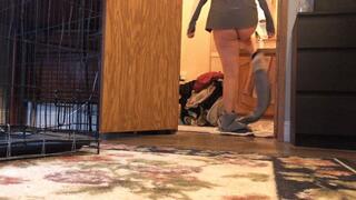 Teeny hides in Giantess dirty laundry, gets thrown into the washing machine