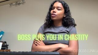 Boss puts you in chastity - Ebony Femdom POV - Goddess Luna Law