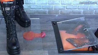 Smashing The Cum From His Balls Under Plexiglass & My Monster Platform Boots - Feet Cam - A122FEET