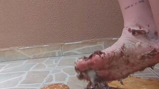 crushing sweets with feet