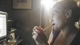 Indulging myself as I smoke my Newport 100 cigarette for you while I'm on the phone