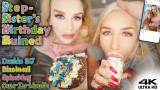 Step-Sisters Blackmailed On Birthday By Step-Bro Into BJ &Cum Swallow