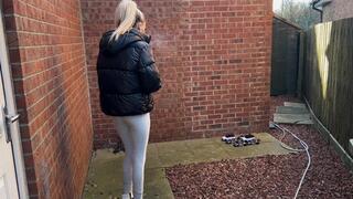 Remote control cars destroyed and crushed while smoking