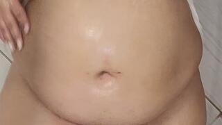 Devi Thikk BBW Feedee Plays With Her Giant Belly In The Shower