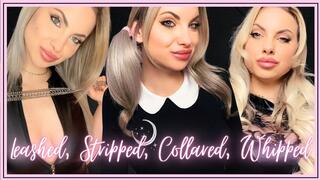 Leashed, Stripped, Collared, Whipped (Mega Pack) 720MP4 - Sexy Bratty Domme gives you a series of humiliating slave tasks, CFNM, leashing and collaring you, whipping you into submission to her