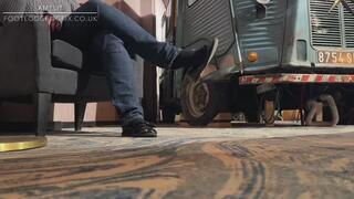 Amelie shoeplay while waiting to check in to hotel