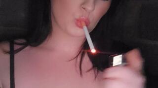 Hands free teasing smoking with packs in my bra