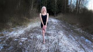 Hard Shivering Girl, Shivering in Bra on the Snow, Goosebumps all Over the Skin, Shivering