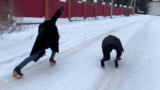 Zanotti heelless on ice, platform shoes on ice, girl on high heels on ice, slippery shoes