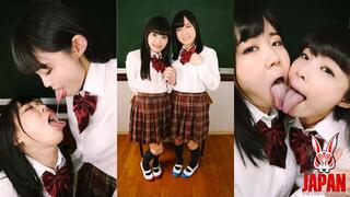 POV!! Double Lesbian Tongue Kiss with Long and Playful Schoolgirl Style - Hikari MANGETSU and Ena YUZURIHA