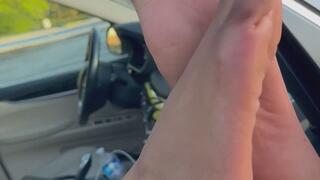 Sun Set on my Pretty Size 13s in Public Car Foot Play