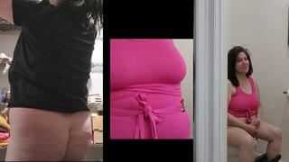 PRETTY IN PINK DRESS PEEING AND CATCHING UP