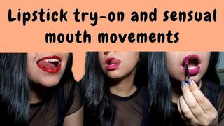 Lipstick try-on and sexy mouth movements