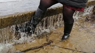 I'm walking in wellingtons across a stream