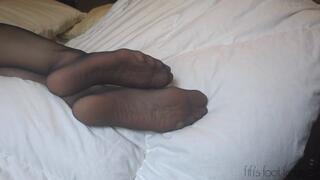 Fifi showing off her soles and wiggling her toes in sheer black nylons *replay*