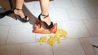 High heels footdom girlfriend food crushing, feet worship, foot gagging, sole lick and worship
