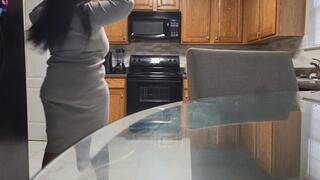 *Raw, unedited* Ebony Kitchen Striptease