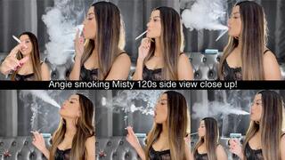 Angie smoking Misty 120s side view close up!