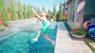 Casey Gets Wet in a Sexy Green Mini Dress