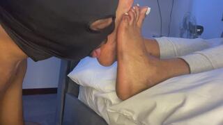 He worships my sexy Nut White pedicure