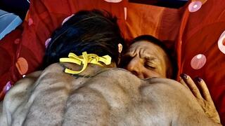 HUGE FBB smash her gay friend with her massive muscle back female domination over him hug him riding over him getting horny with her ligth wheigth bending metal steel bars over him muscle show feats of strength erotic in front of him outmuscled submited t