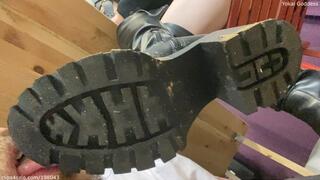 Slave tries to lick My boots unnoticed (he faild of course)