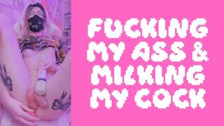 Trans girl fucks her ass and milks her cock