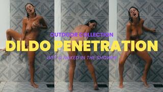 Dildo Fucking in an Outdoor Shower