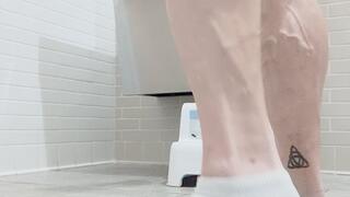 Tempest calves in library bathroom
