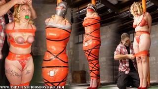 Vivica Lase will Prove Her Tape Wont Break Fully Encased in immobilizing Tape Bound agony Suffering whipped and breast torment moaning from the Hitachi Wand