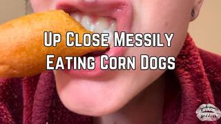 Up Close Eating Corn Dogs 4k HD - Mukbang - ASMR - Eating Food - Messy Eating - Teeth - Mouth Fetish - Chewing Sounds