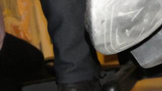 Boot worship and dirt sole licking under desk to clean them