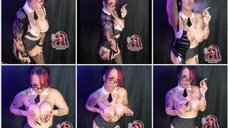 Naughty secretary smoking, slow snaps